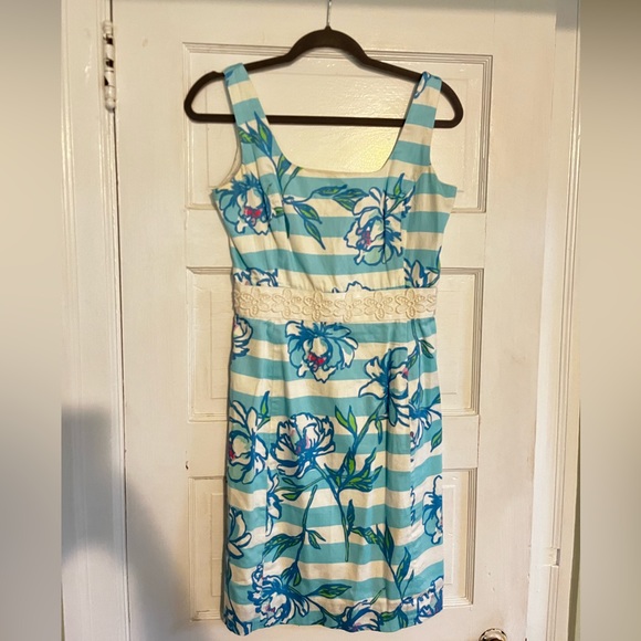 Lillly Pulitzer Blue and White Stripped Floral Dress - Picture 1 of 2